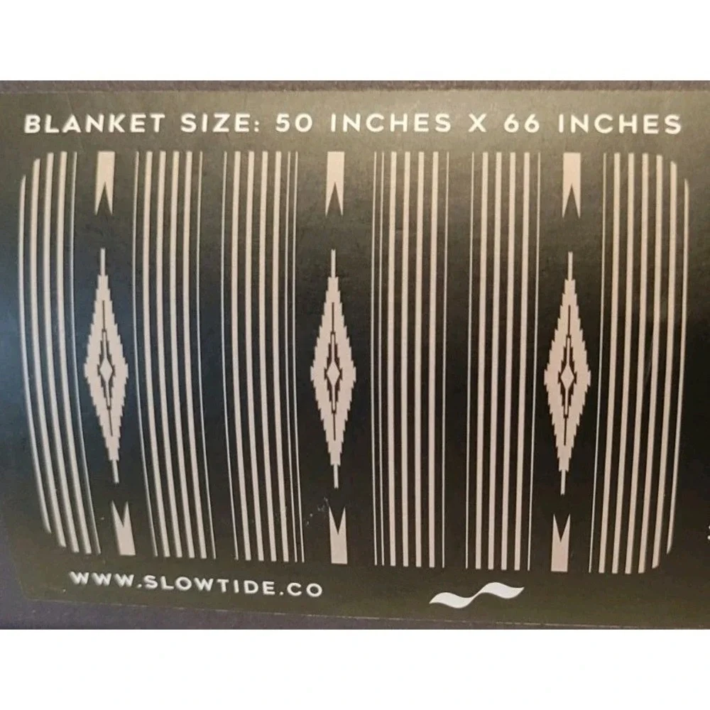 100% Recycled Materials Slowtide Fleece Blanket Black White Aztec 50x66 NWT